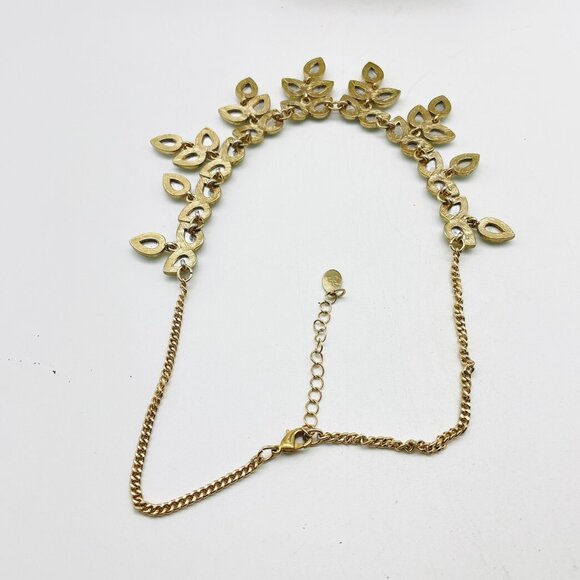 White Teardrop Statement Necklace Gold Tone Bib Signed A - Picture 8 of 10
